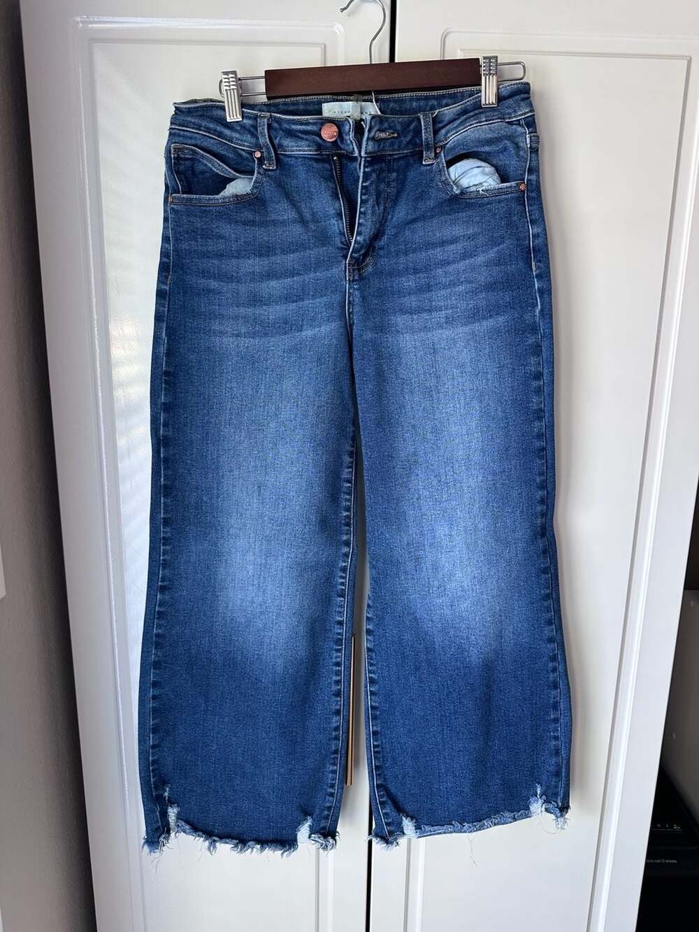 Risen Jeans Wide Leg Jeans Size 9/29 Blue Denim Raw Hem